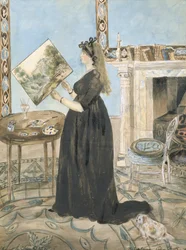 Porträtt av Elizabeth Anne Fordyce (målar akvarelllandskap) i Little Sitting Room på Putney Hill, 1796 (wc med penna och bläck på papper)